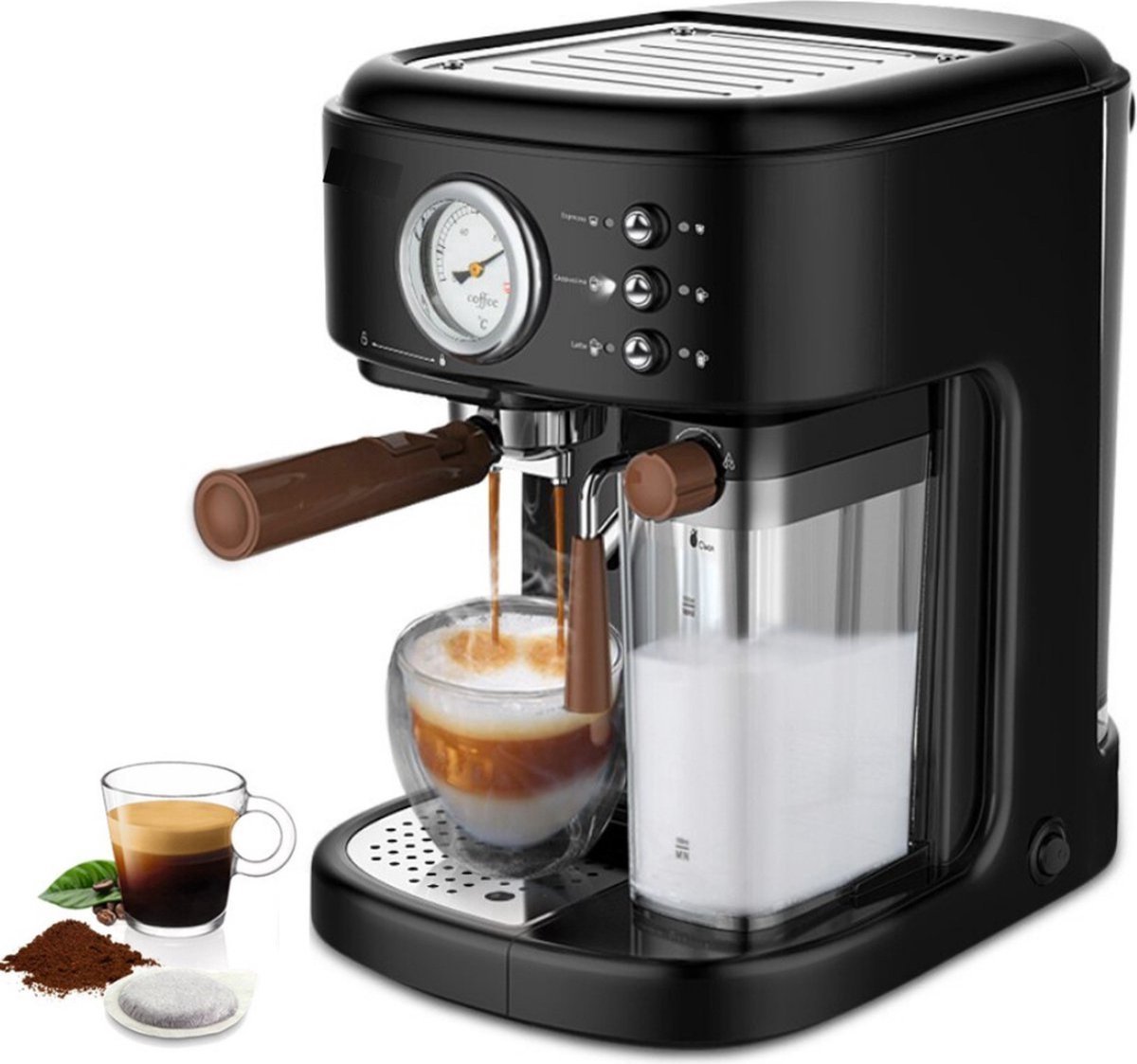 1200x1123 Happyment 3 in 1 Koffiemachine Koffiezetapparaat Koffieapparaat - Afbeelding 1