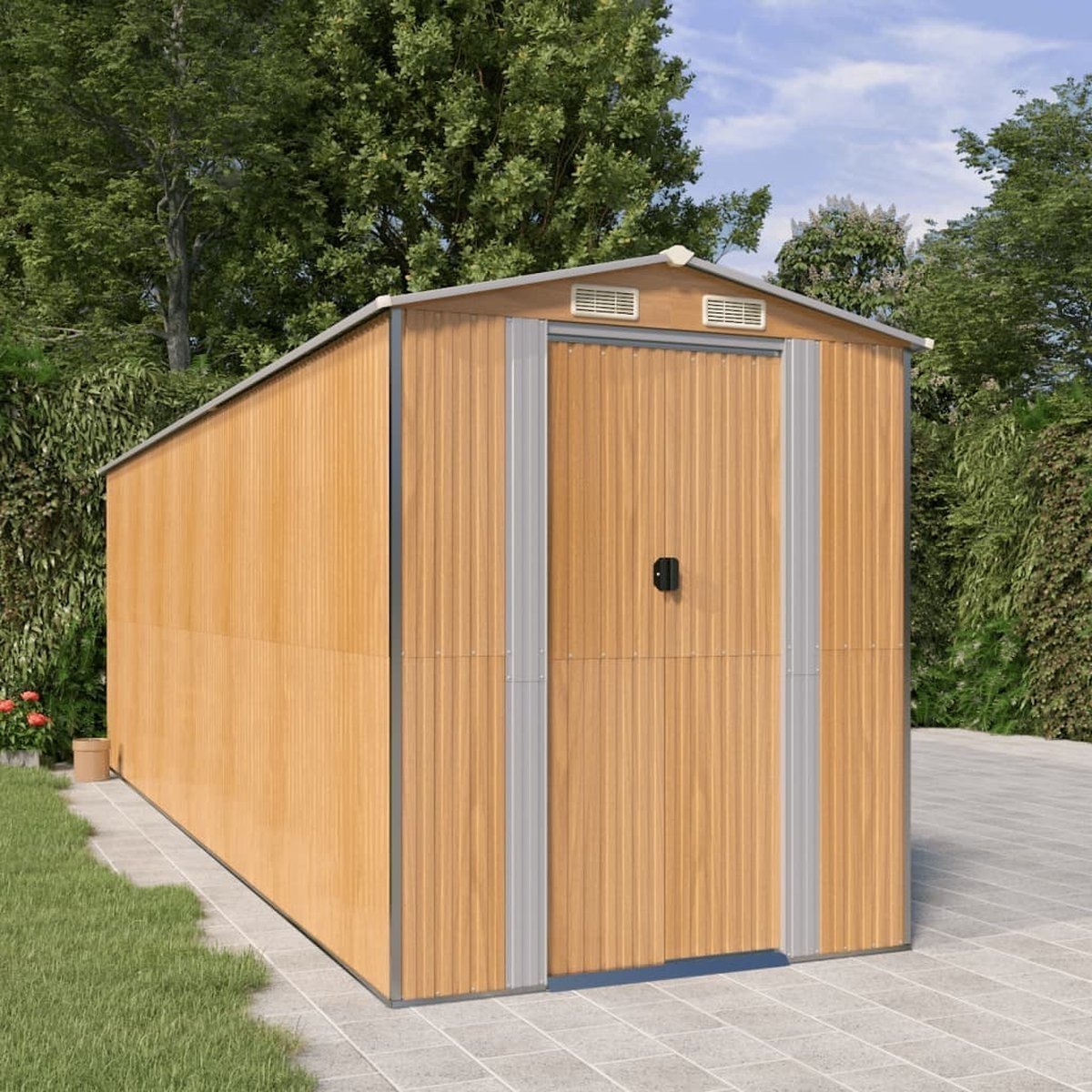 1200x1200 (3) Tuinhuis Donkerbruin 192x357x223 Cm Gegalvaniseerd Staal - Afbeelding 1
