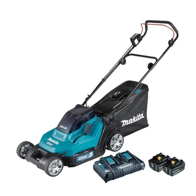 380 Makita Dlm432Ct2 36V accu grasmaaier, 43 cm snijbreedte, 30 m looptijd - Afbeelding 1