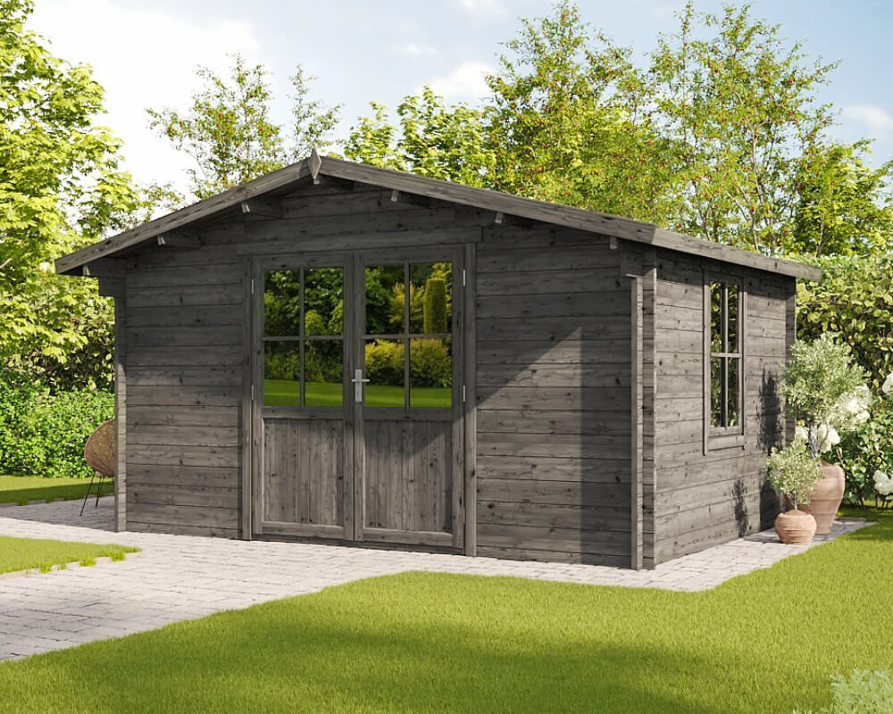 Malmoe-Anthrazit-00-1000x800px Tuinhuisje Houten schuur Blokhut Prieel 4x3m 35mm geïmpregneerd - Afbeelding 1