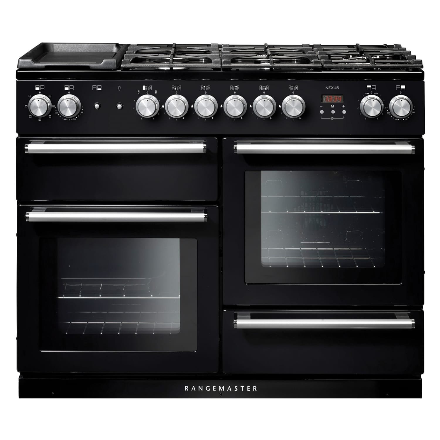 dd1fffdc-0969-4d49-801d-d5a5df77ed5e Rangemaster NEX110DFFBL/C Nexus 110cm Dual Fuel fornuis in zwart - Afbeelding 1