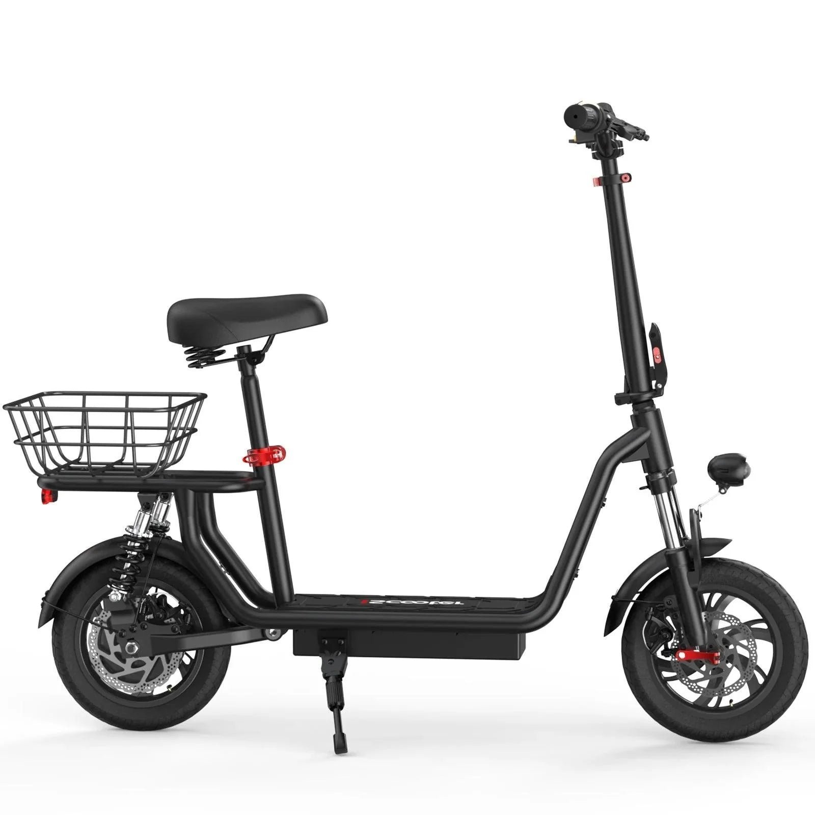 iscooter-i12-electric-scooter-with-seat-and-carry-basket-pogo-cycles-2 iScooter i12 Electric Scooter With Seat & Carry Basket - Afbeelding 1